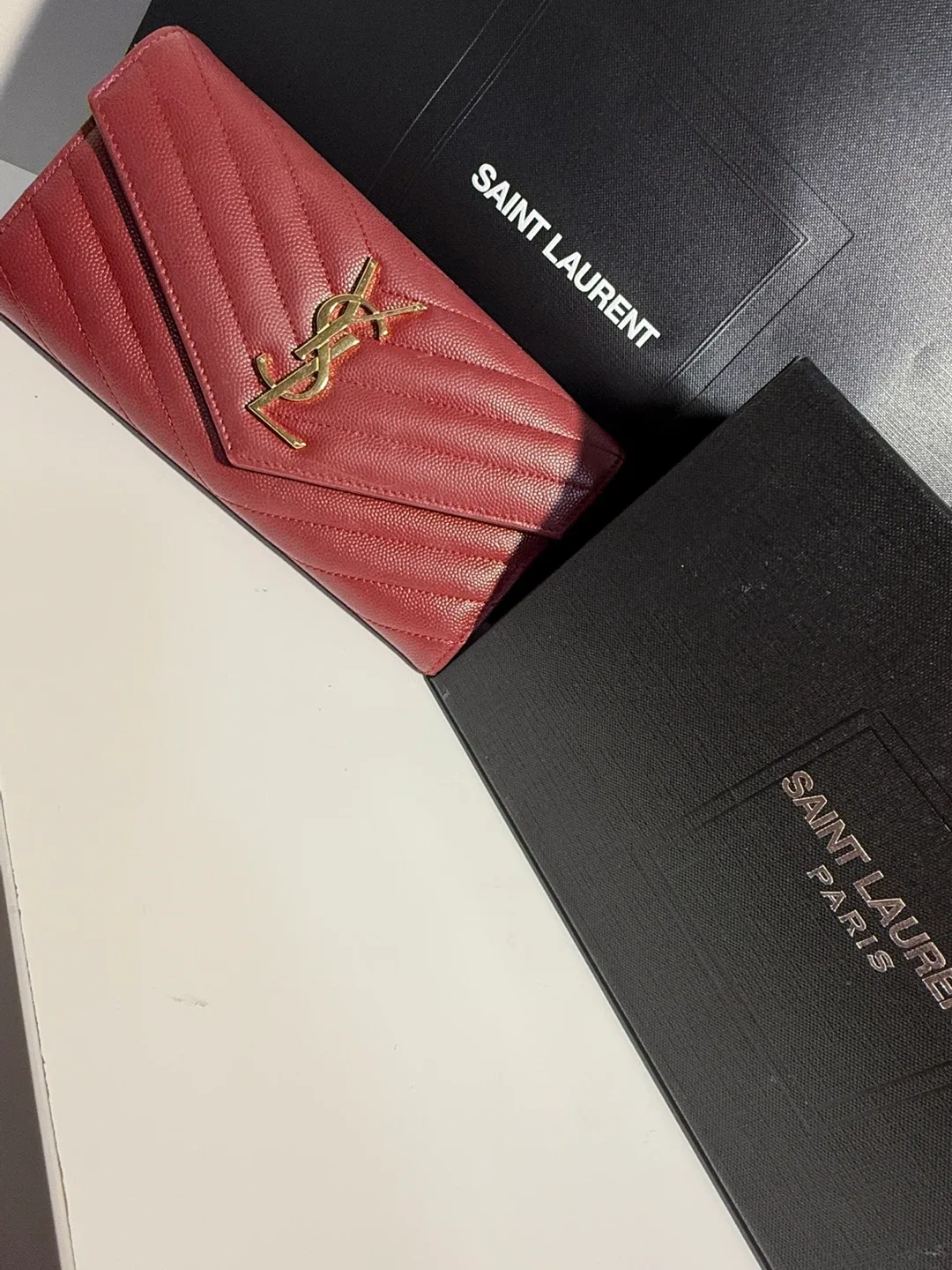 YSL maroon and gold Cassandra Wallet