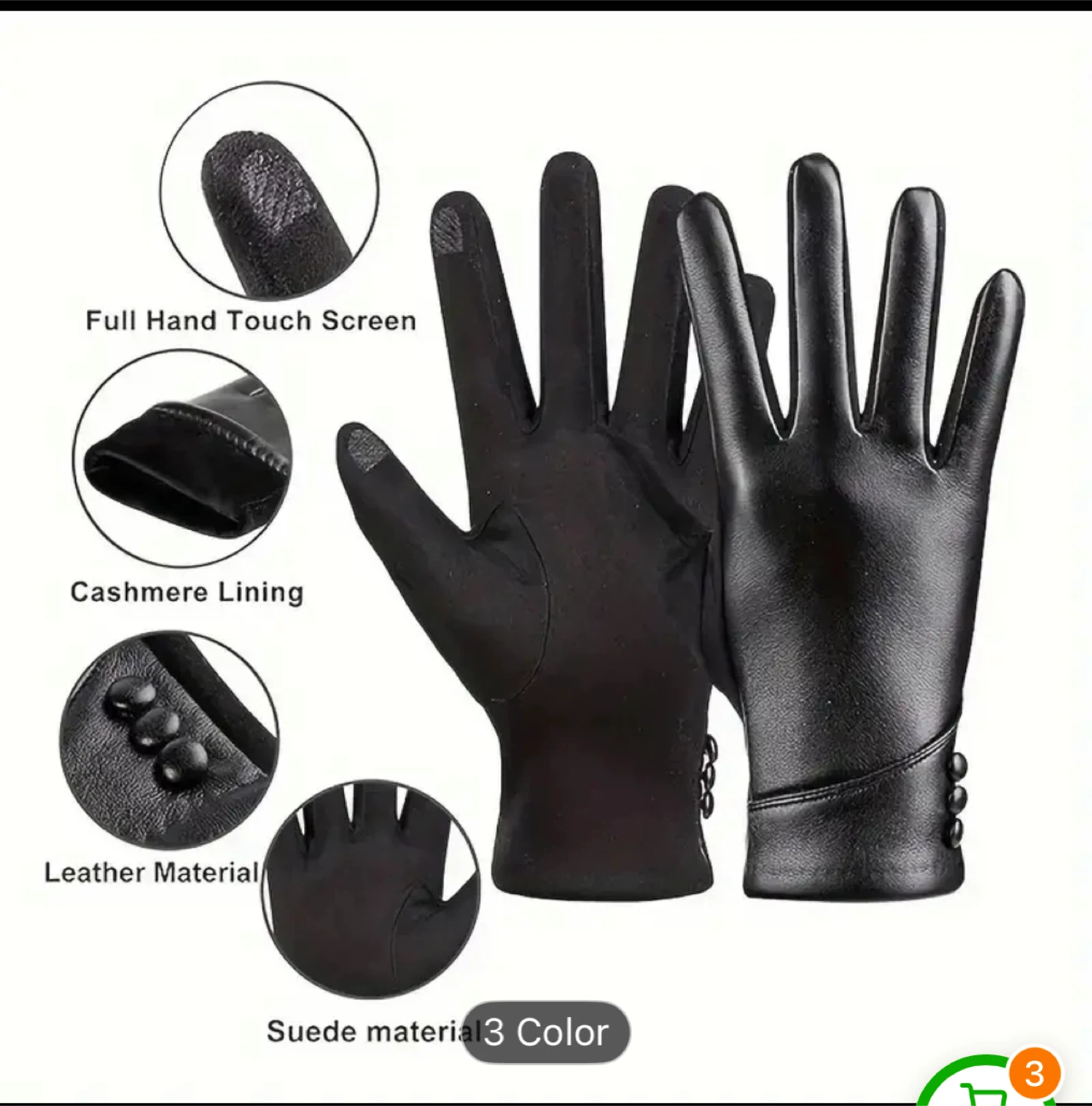 Touch Screen genuine Leather Gloves - women Med