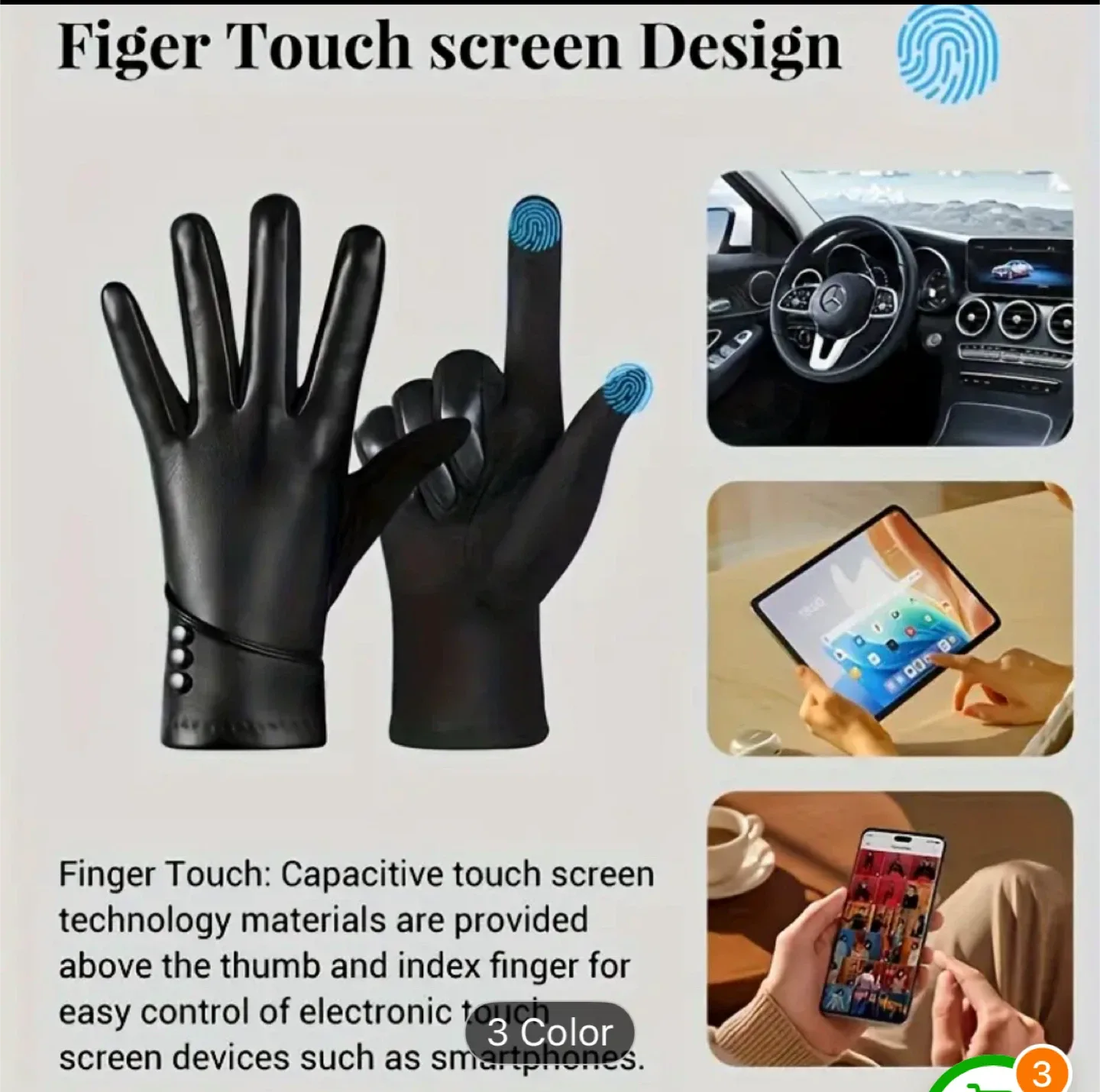 Touch Screen real Leather Gloves - women Med image indicator(3)