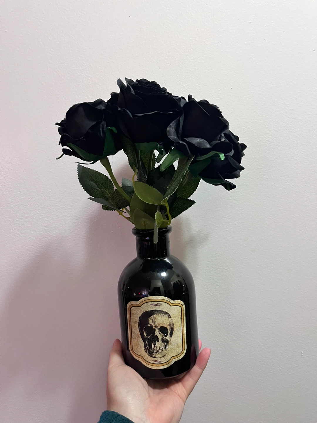 Black Roses with Skull Vase