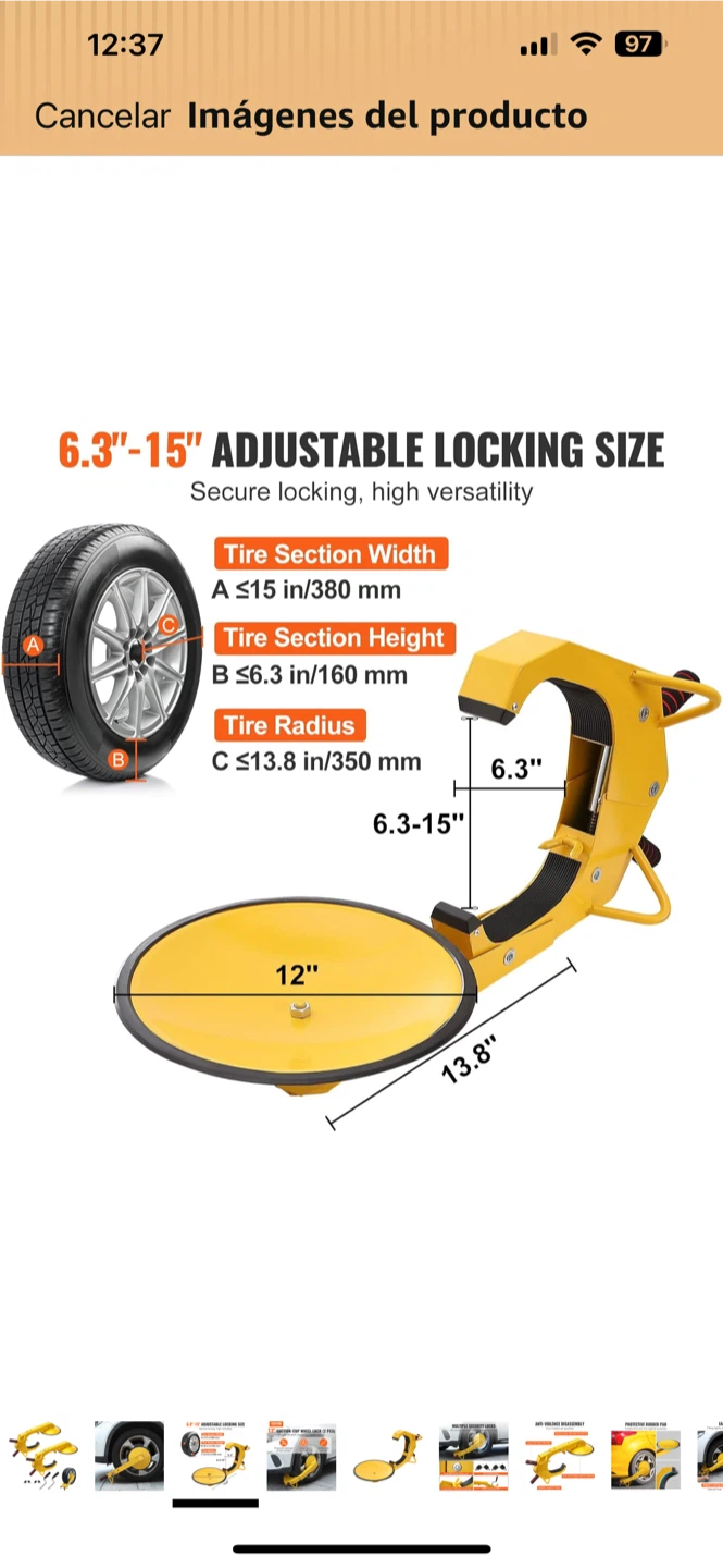VEVOR Wheel Lock Tire Clamp - Yellow - photo 3