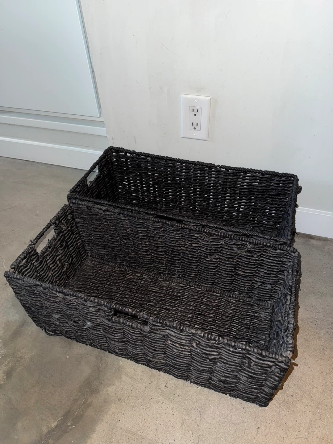 2 Rectangle Handmade Twisted Wicker Baskets Organization Bins