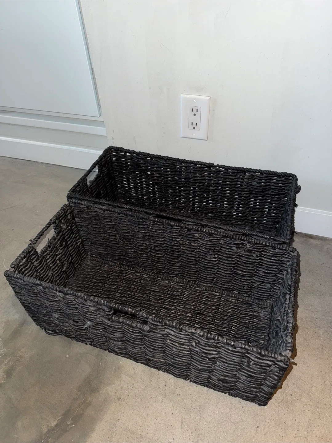 2 Rectangle Handmade Twisted Wicker Baskets Organization Bins thumbnail