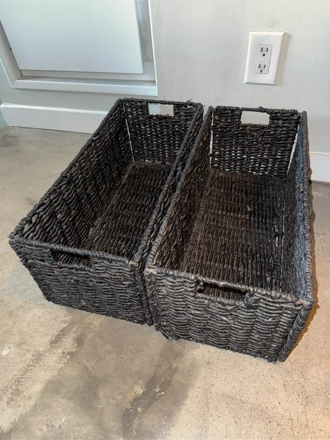 2 Rectangle Handmade Twisted Wicker Baskets Organization Bins image indicator(3)