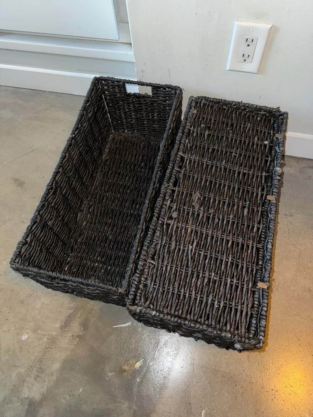 2 Rectangle Handmade Twisted Wicker Baskets Organization Bins image indicator(7)
