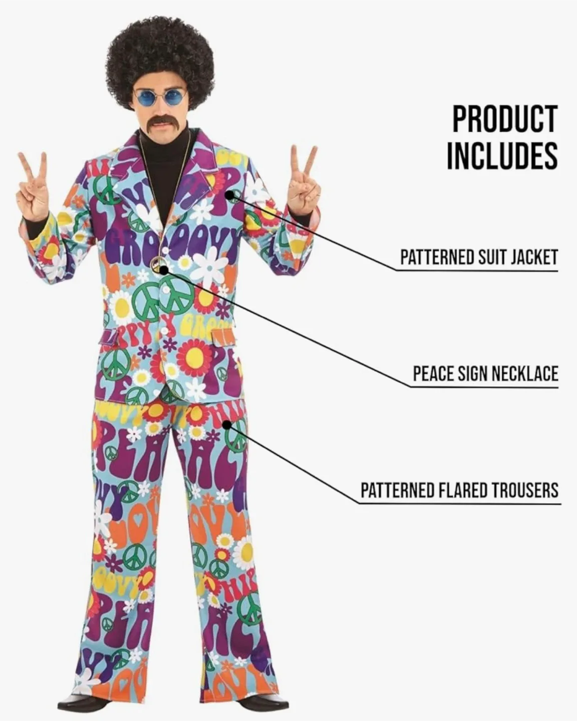 70s Hippie Costume Set - Jacket, Pants, Wig, Glasses, Necklace image indicator(3)