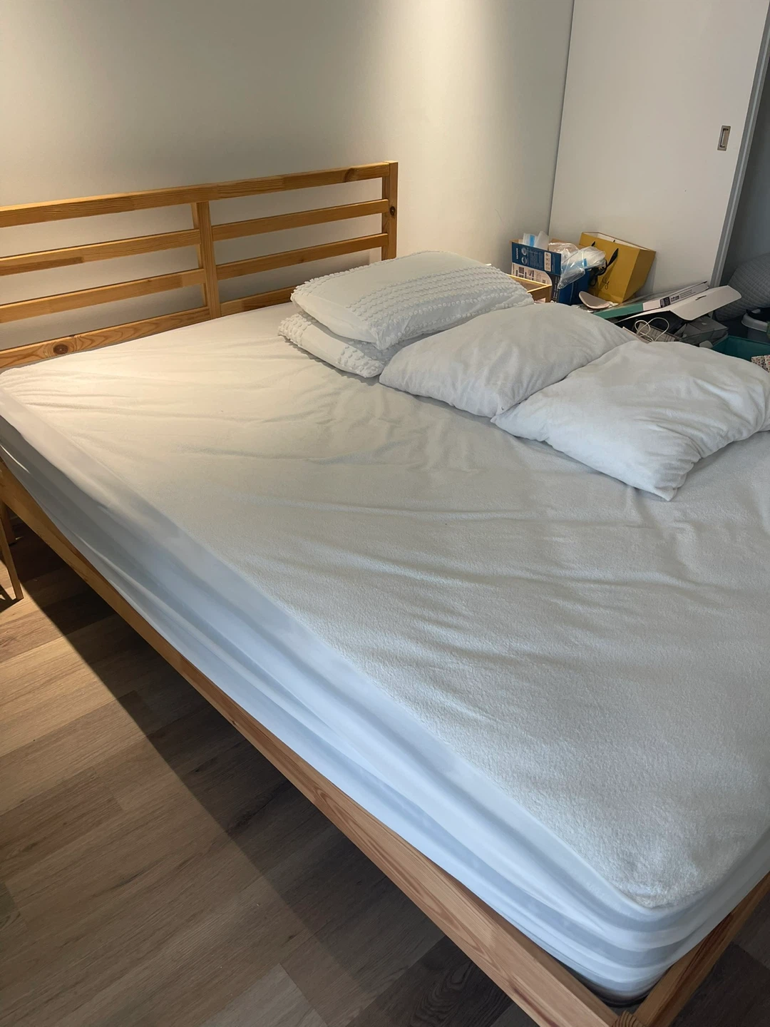 Wooden Bed Frame and two side table