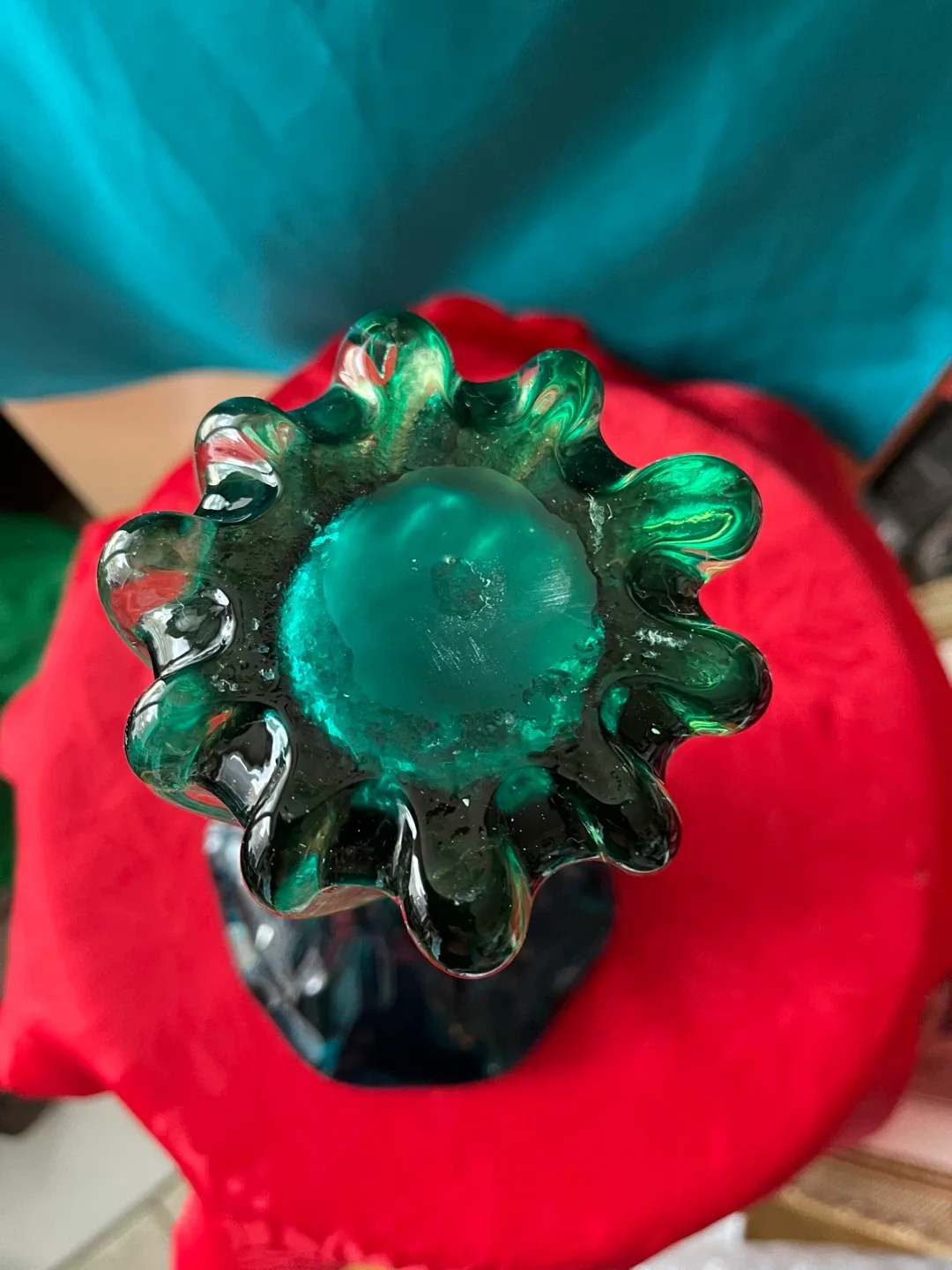 Vintage Murano Green/Turquoise Blown Glass Vase, 10 Inches Tall image indicator(9)