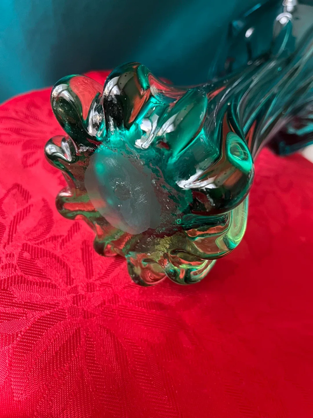 Vintage Murano Green/Turquoise Blown Glass Vase, 10 Inches Tall image indicator(8)