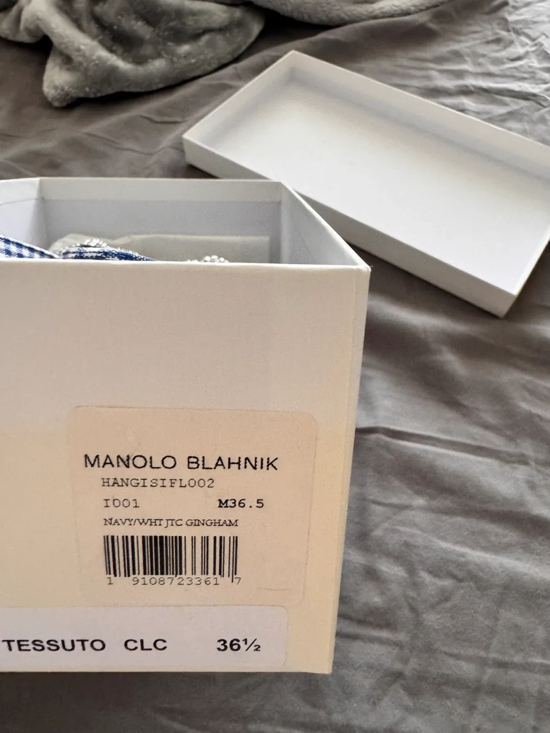 Manolo Blahnik Hangisi Flats, Size 36.5, Blue Gingham image indicator(4)