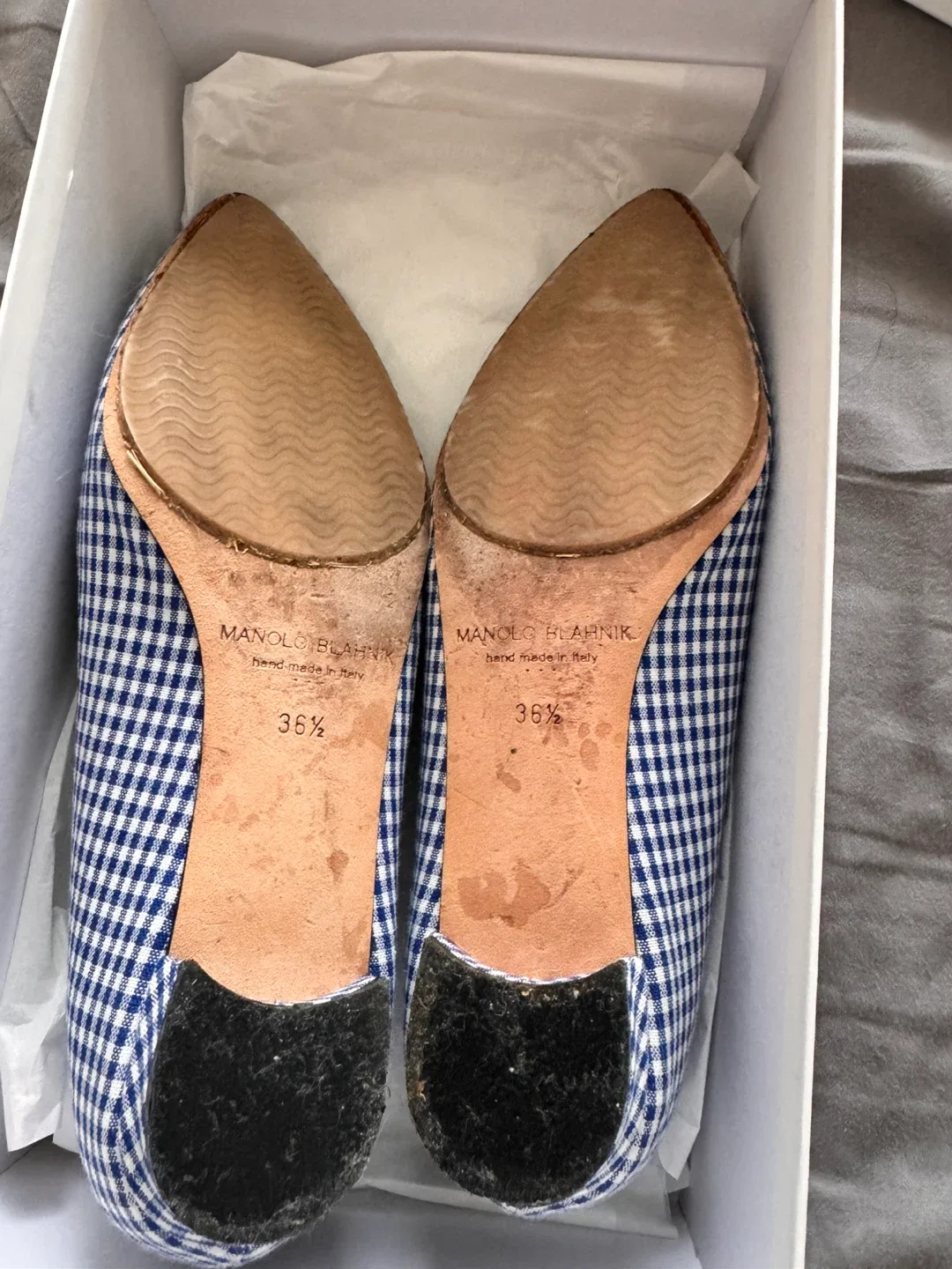 Manolo Blahnik Hangisi Flats, Size 36.5, Blue Gingham image indicator(5)