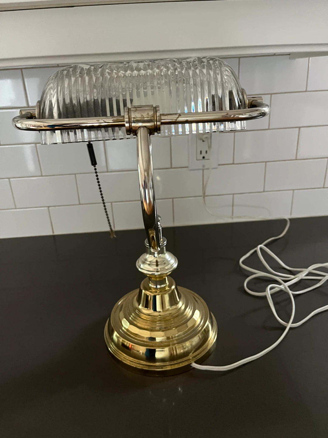Vintage Banker's Style Desk Lamp with pinwheel Crystal Shade - photo 3
