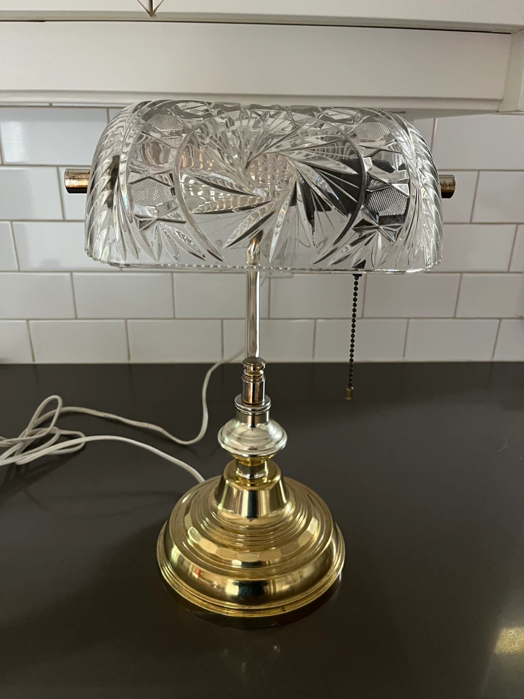 Vintage Banker's Style Desk Lamp with pinwheel Crystal Shade - photo 2