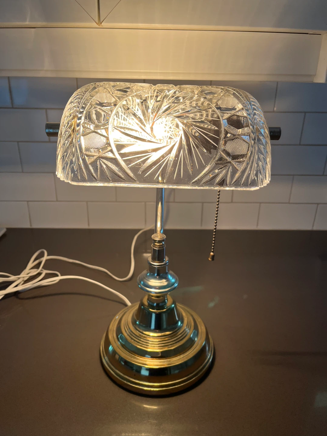 Vintage Banker's Style Desk Lamp with pinwheel Crystal Shade - photo 4