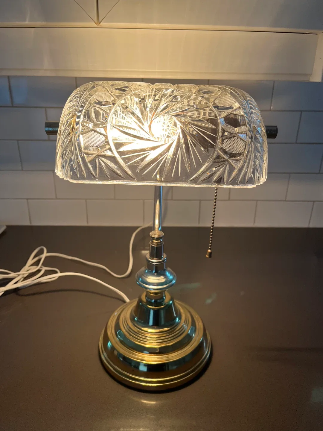 Vintage Banker's Style Desk Lamp with pinwheel Crystal Shade image indicator(4)