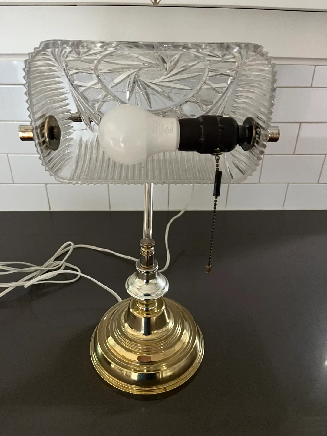 Vintage Banker's Style Desk Lamp with pinwheel Crystal Shade image indicator(6)