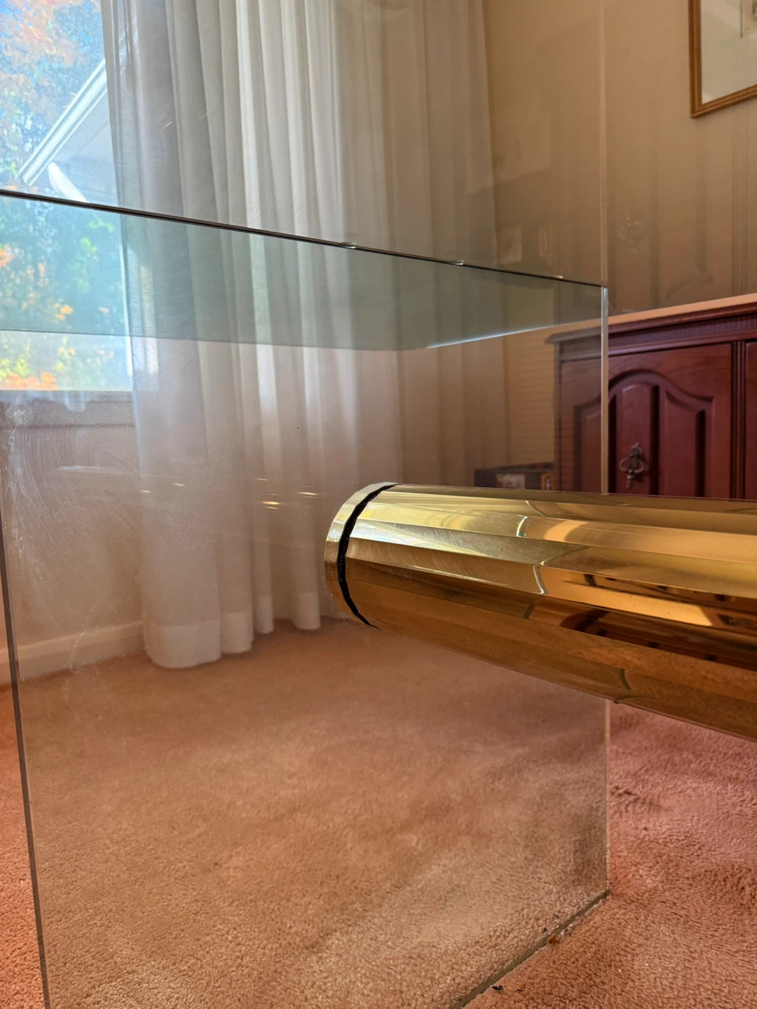 Glass Dining Table with Gold Centre Piece - photo 2
