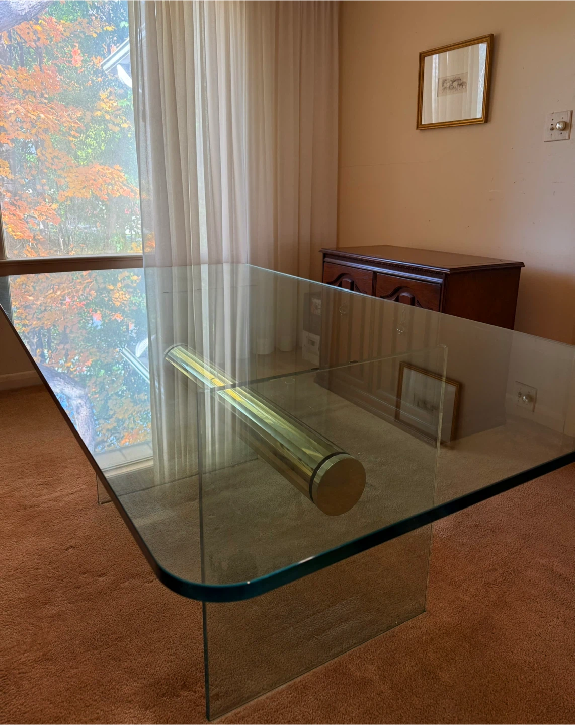 Glass Dining Table with Gold Centre Piece