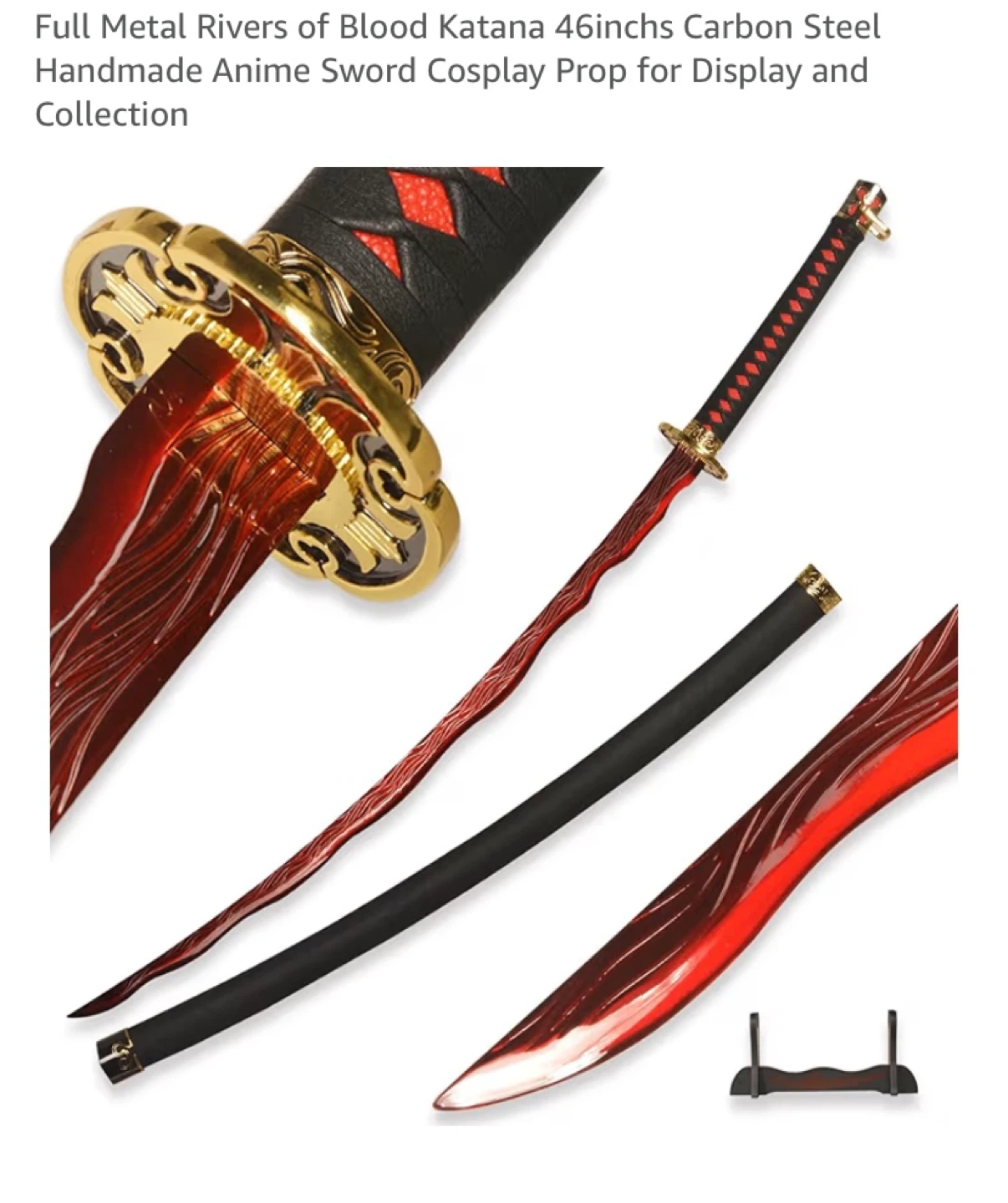 Metal Rivers of Blood Katana Carbon Steel Anime Sword Cosplay