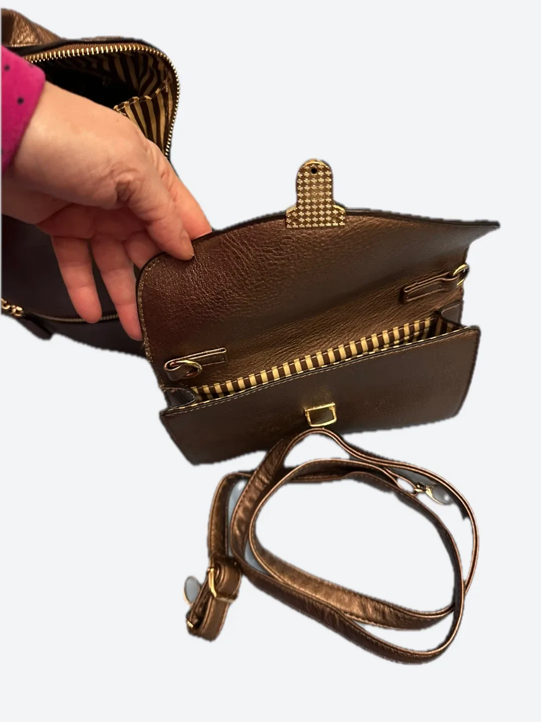 Bronze Handbag with Striped Lining image indicator(7)