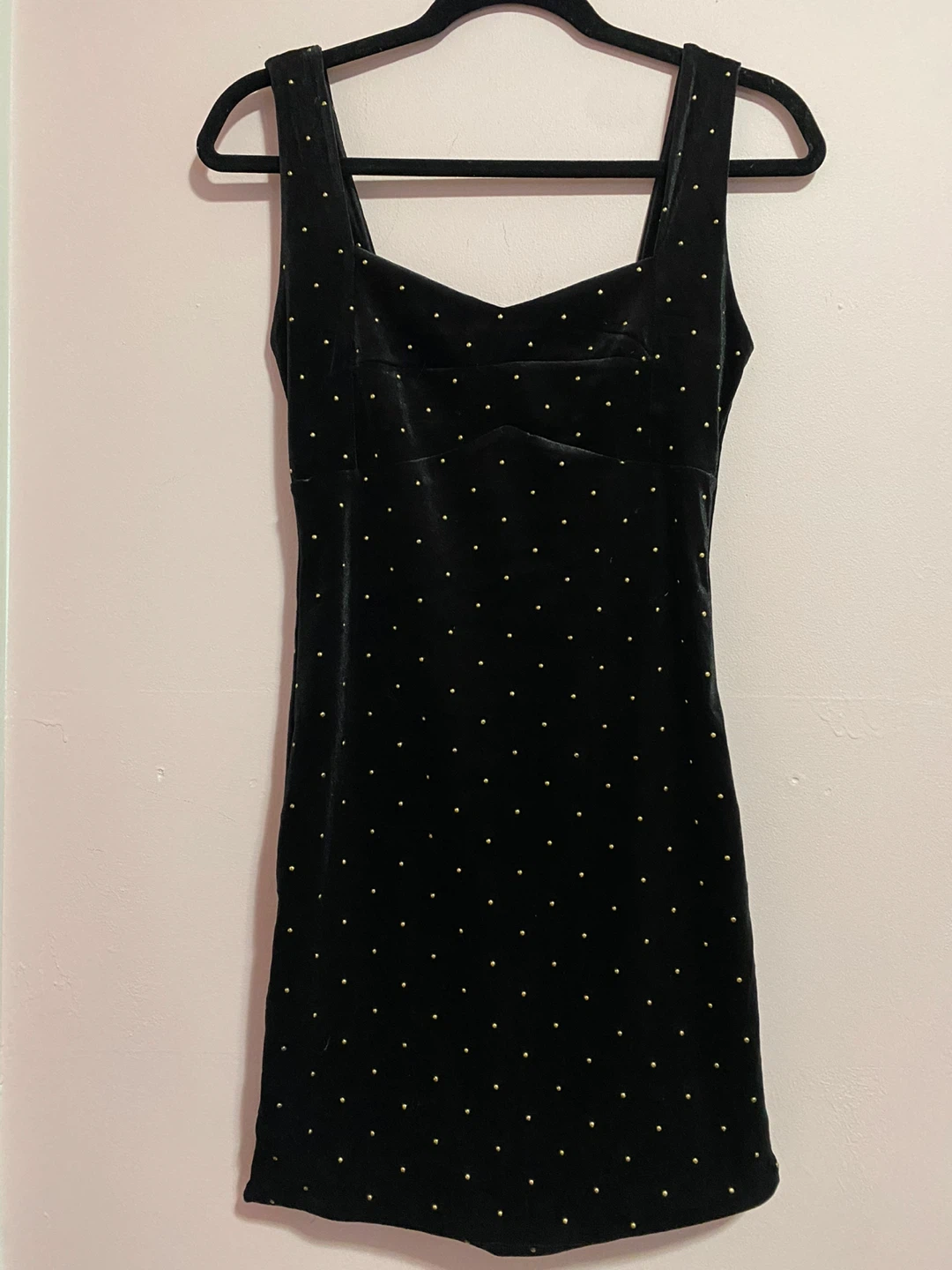 Black Velvet Mini Dress with Gold Studs