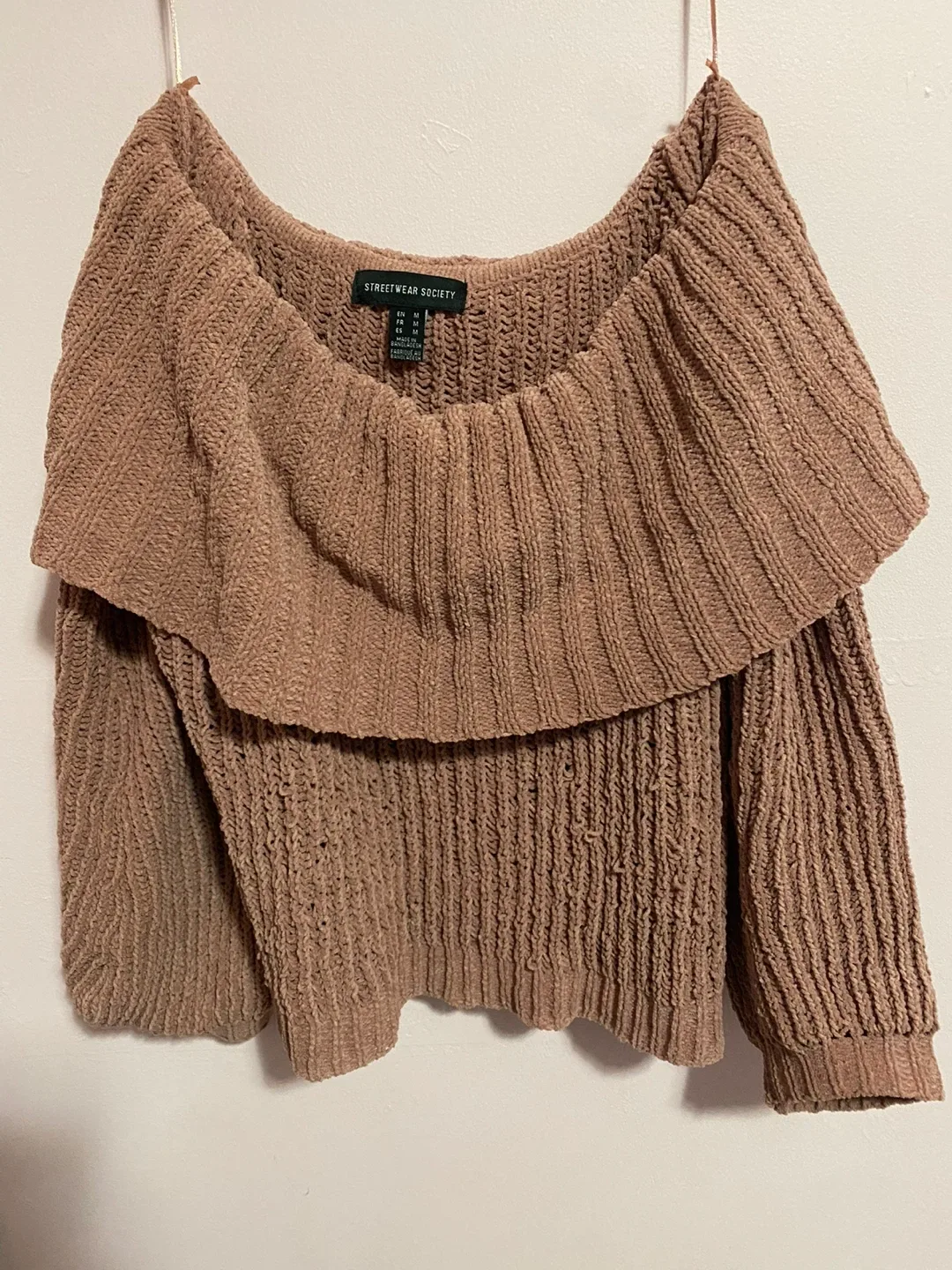 Pink Off-Shoulder Knit Top thumbnail