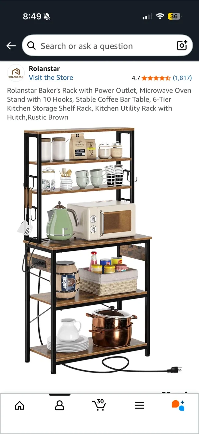 Rolanstar Baker's Rack with Power Outlet thumbnail
