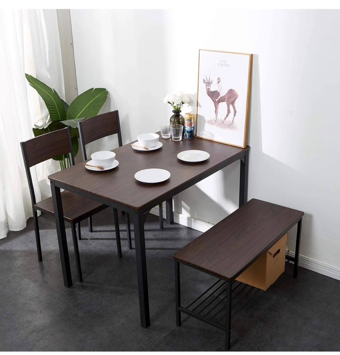 Dining Table Set with Bench & 2 Chairs