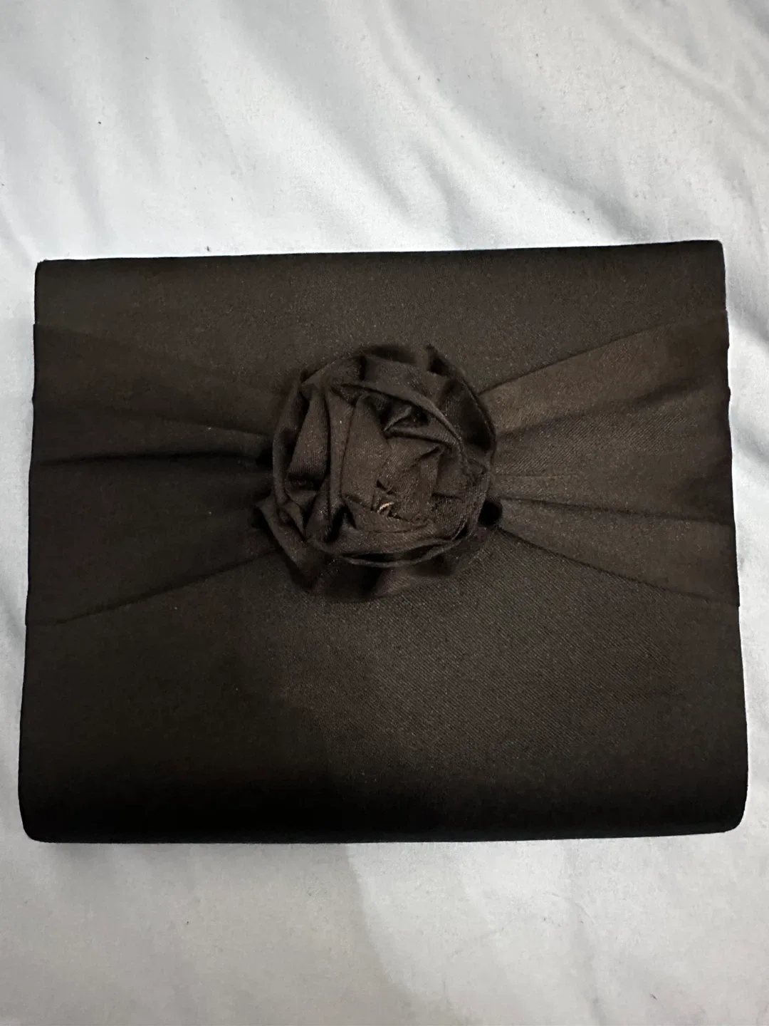 Black Satin Clutch with Floral Detail thumbnail