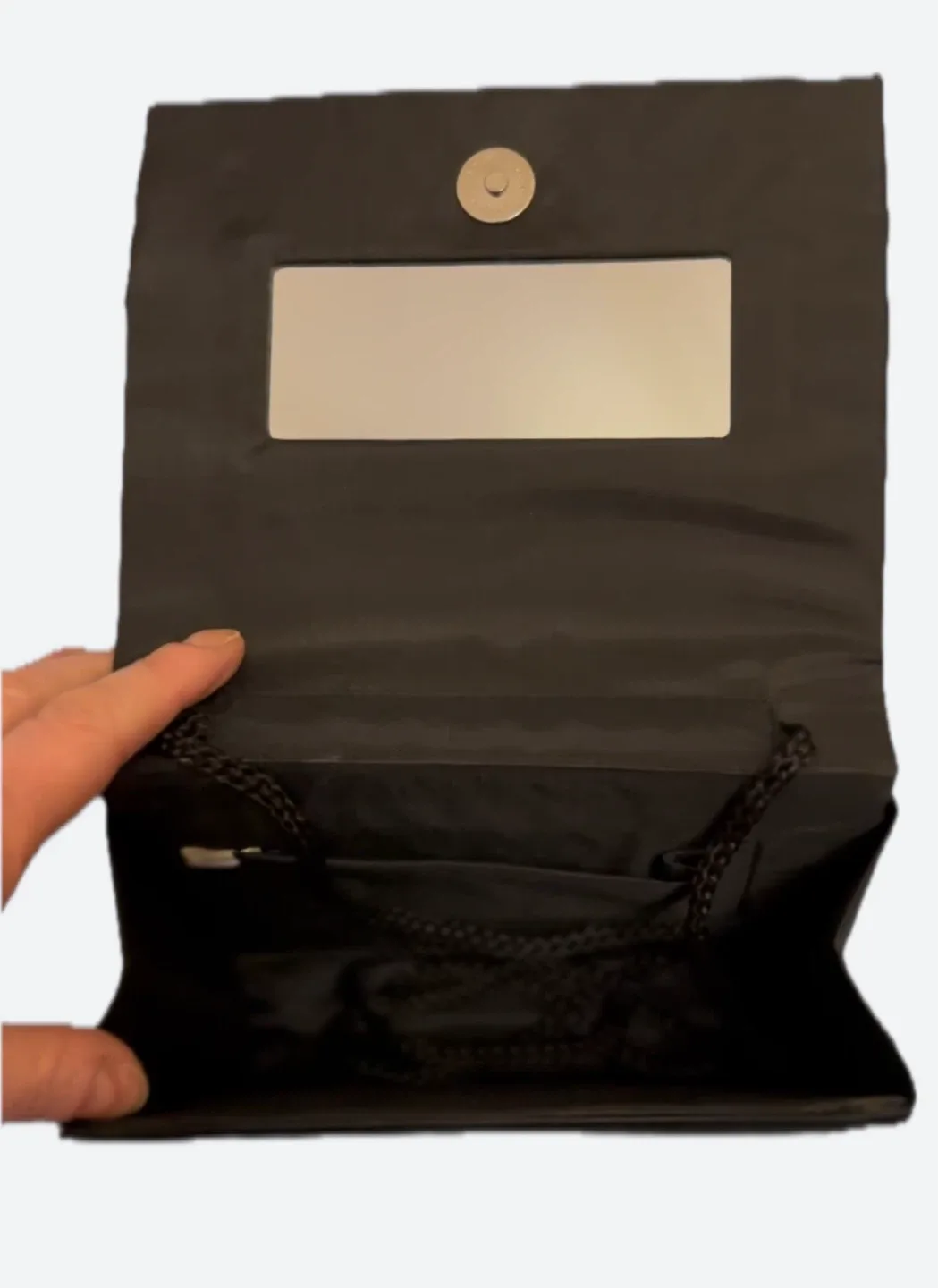 Black Satin Clutch with Floral Detail image indicator(2)