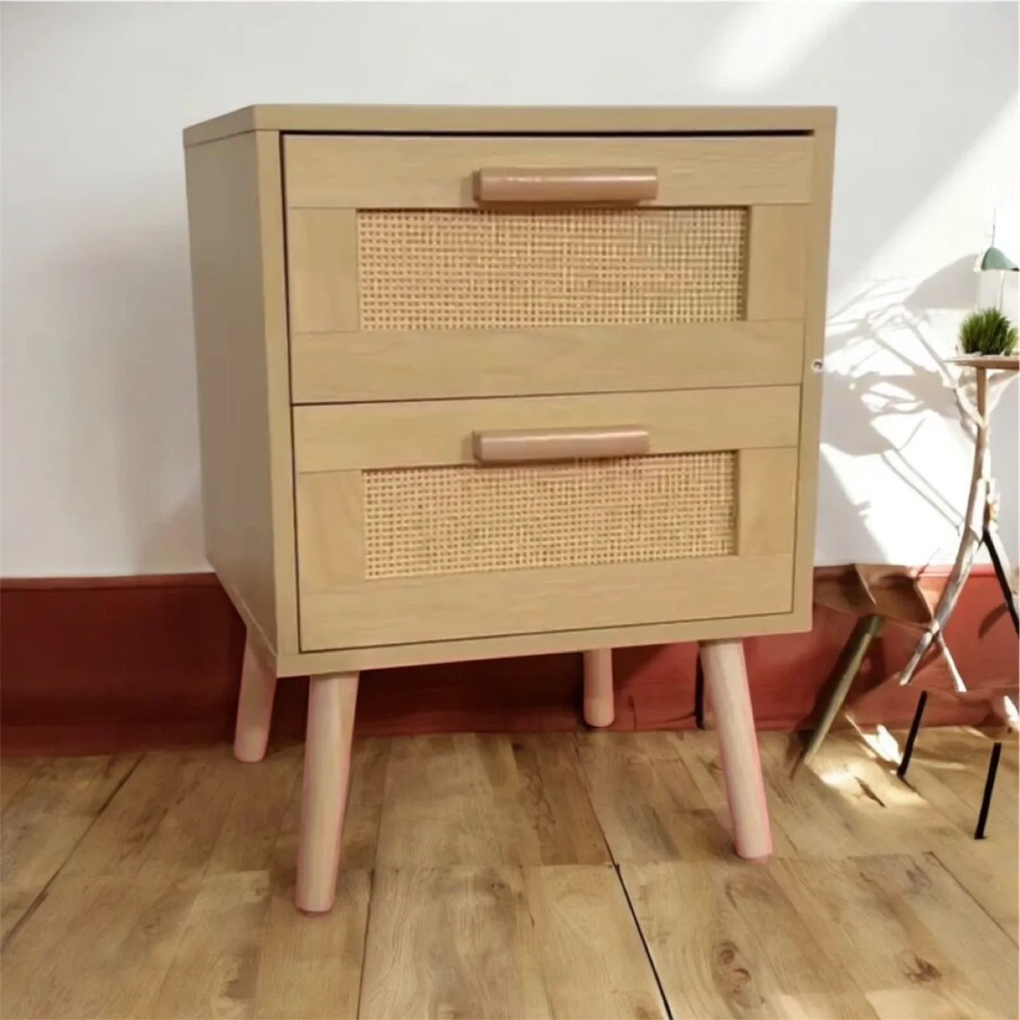 2 for $100 , oak Nightstand with Rattan Drawers image indicator(3)