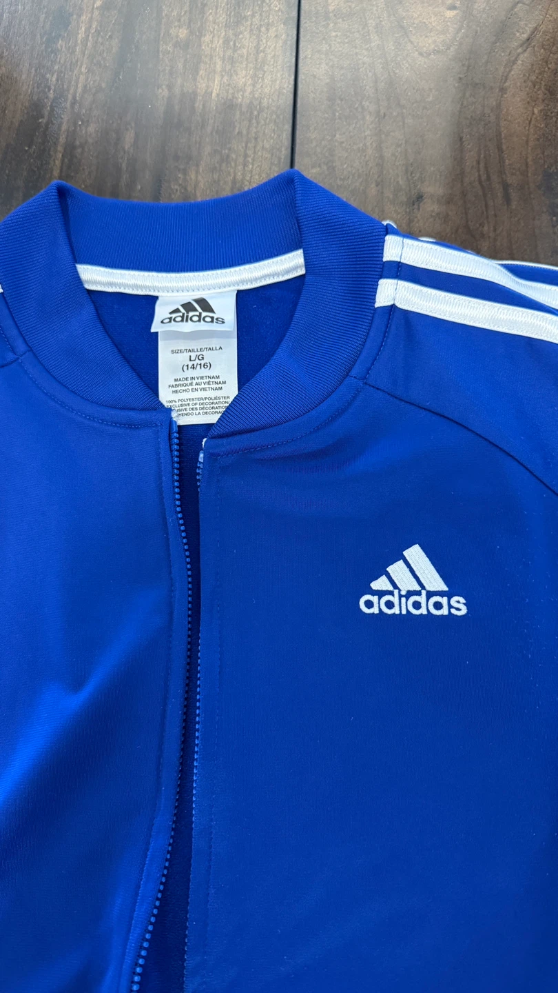 Adidas Track Jacket - Youth L (14/16) Blue/White
