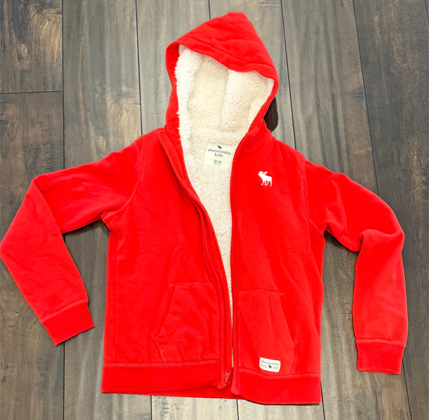 Abercrombie Kids Red Sherpa Lined Hoodie, Size 13/14 - photo 2