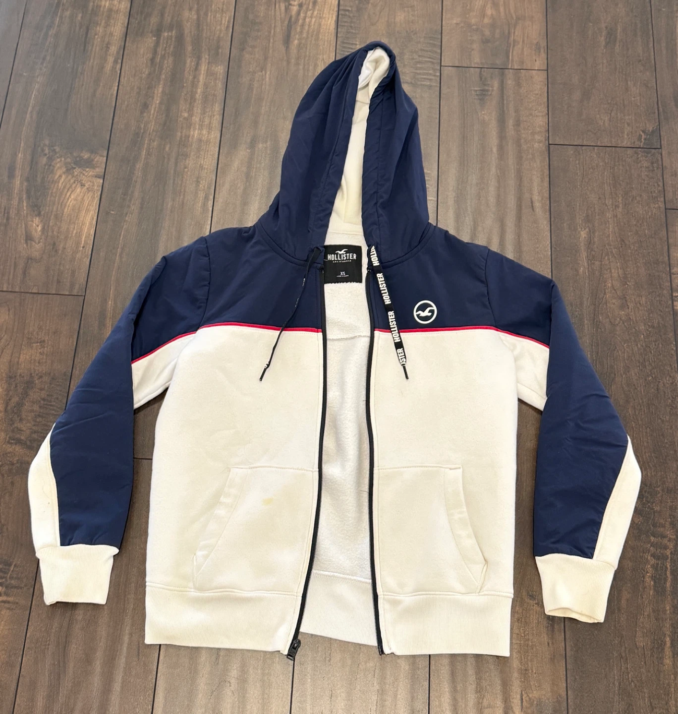 Hollister XS Hoodie - white with navy colour - photo 2