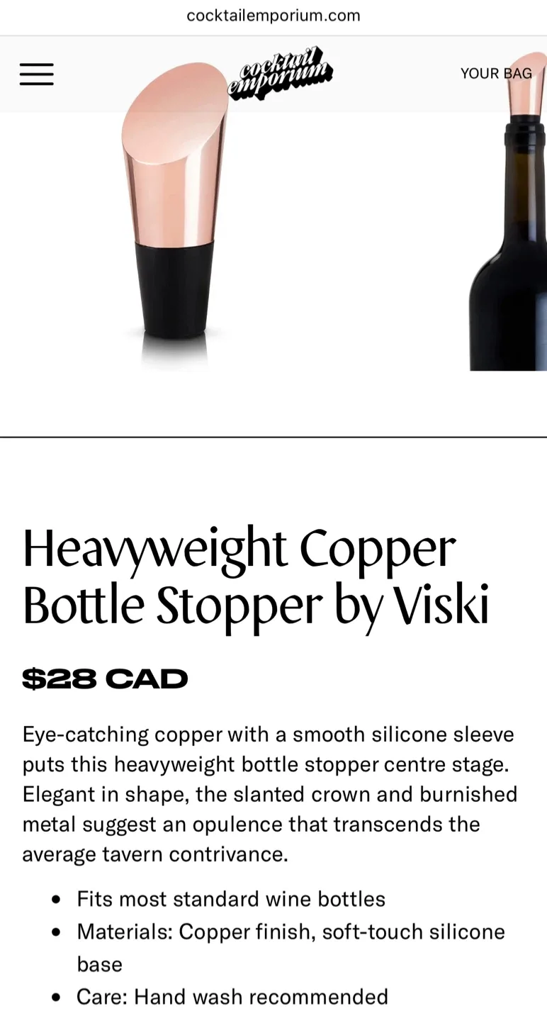 Heavyweight Copper Bottle Stopper by Viski image indicator(6)