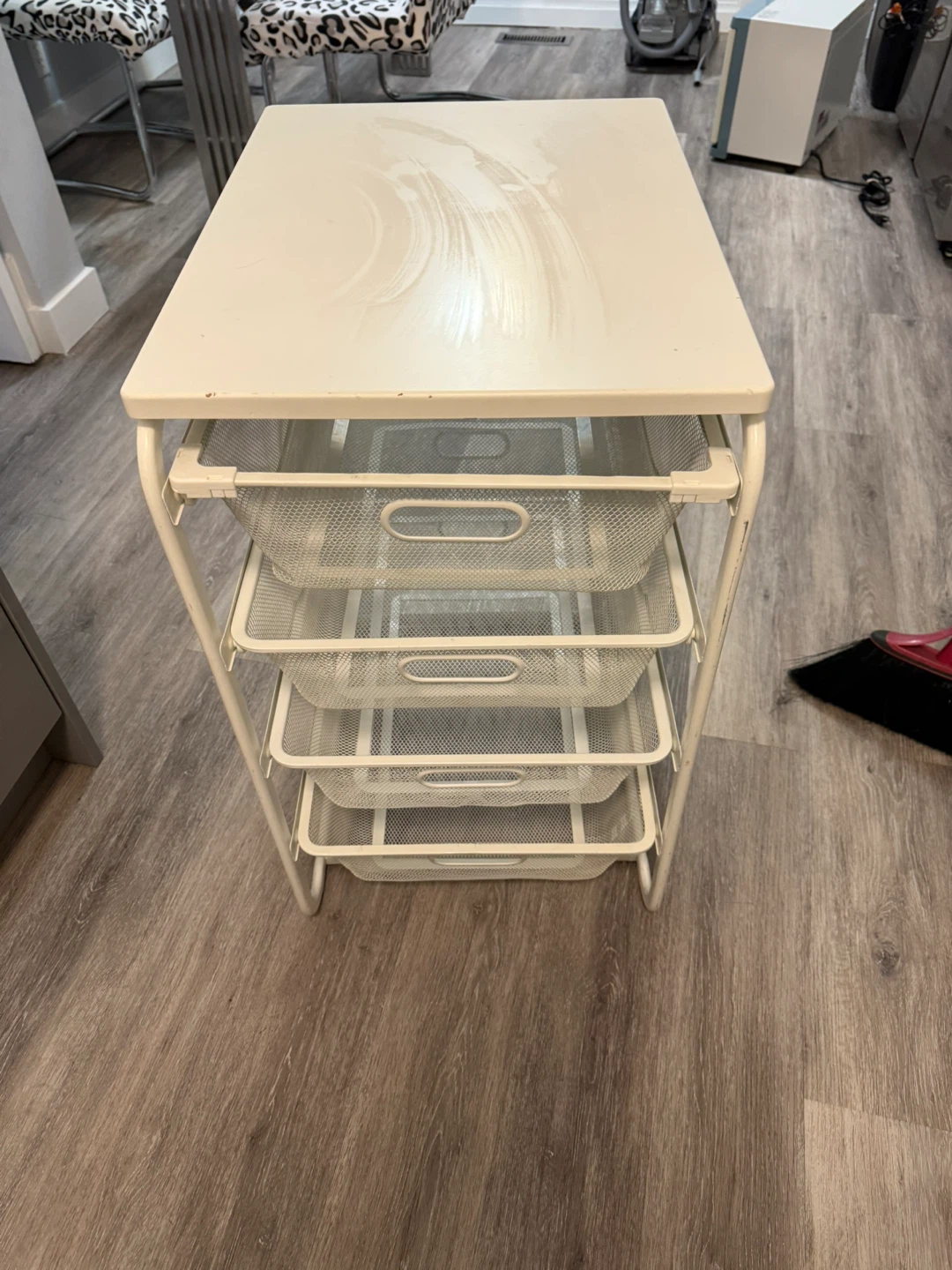 White Metal Rolling Cart with Drawers