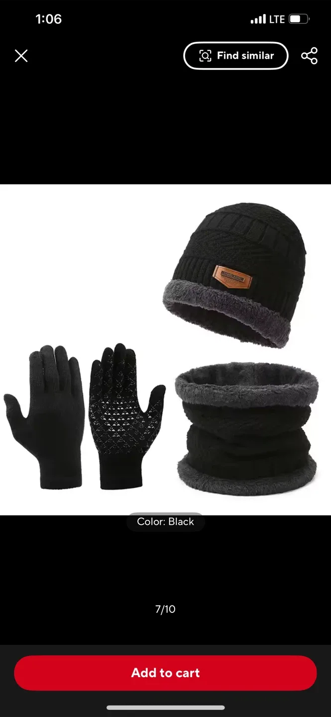 Black Hat, Gloves, and Scarf Set - New