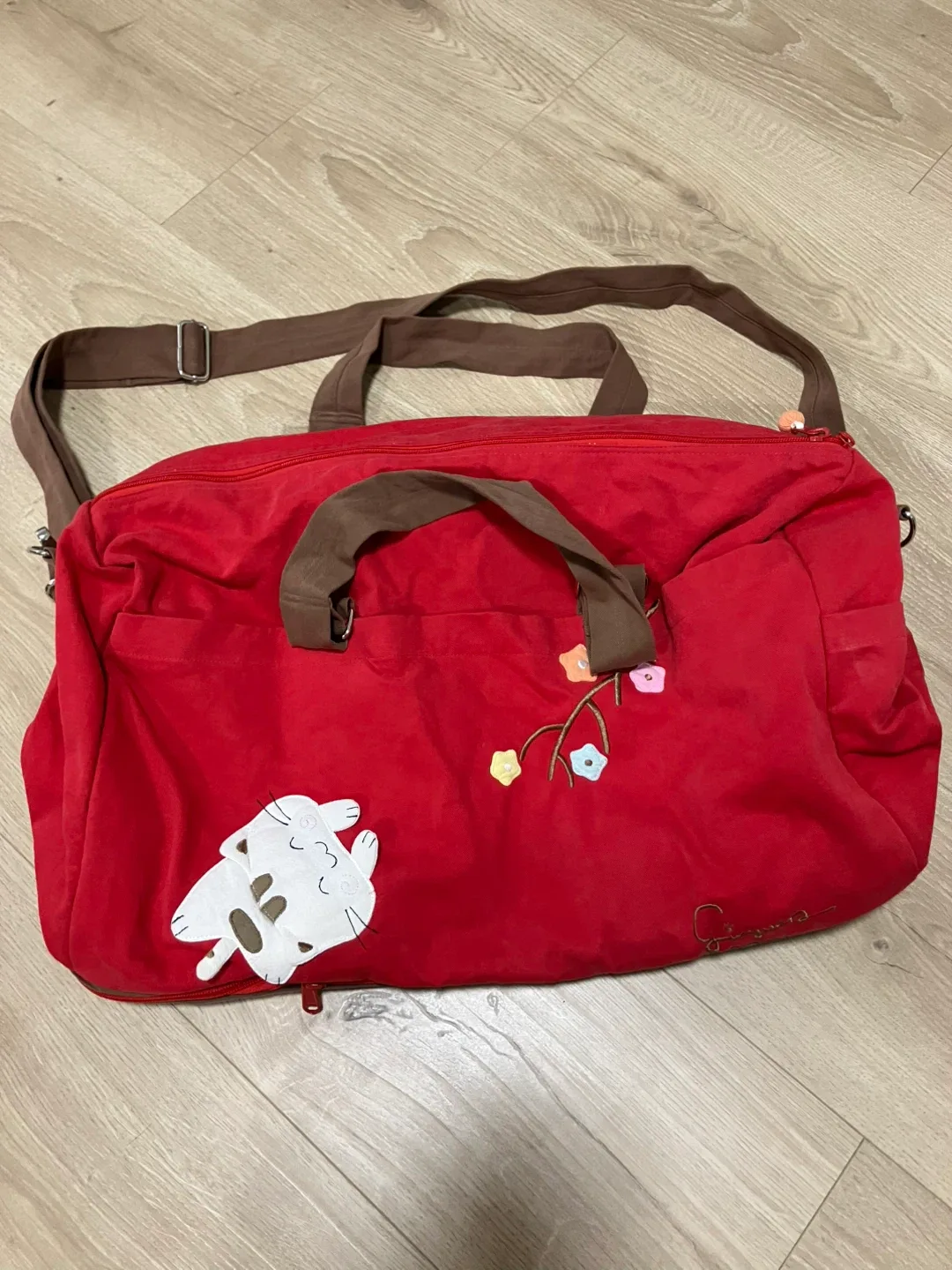 Expandable zipper Duffel Bag RED shoulder bag image indicator(2)