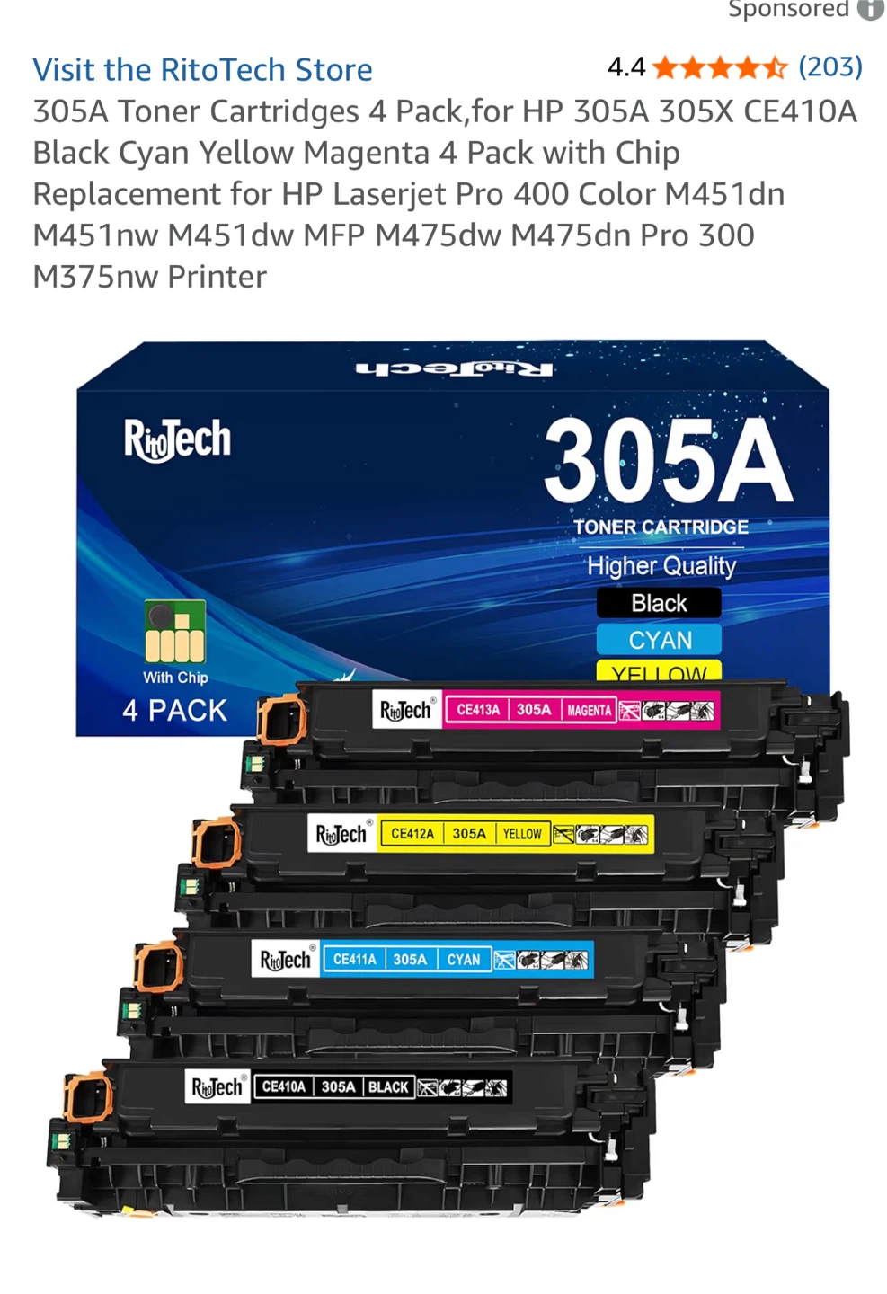 v4ink 305A Toner Cartridge 4-Pack for HP Printer