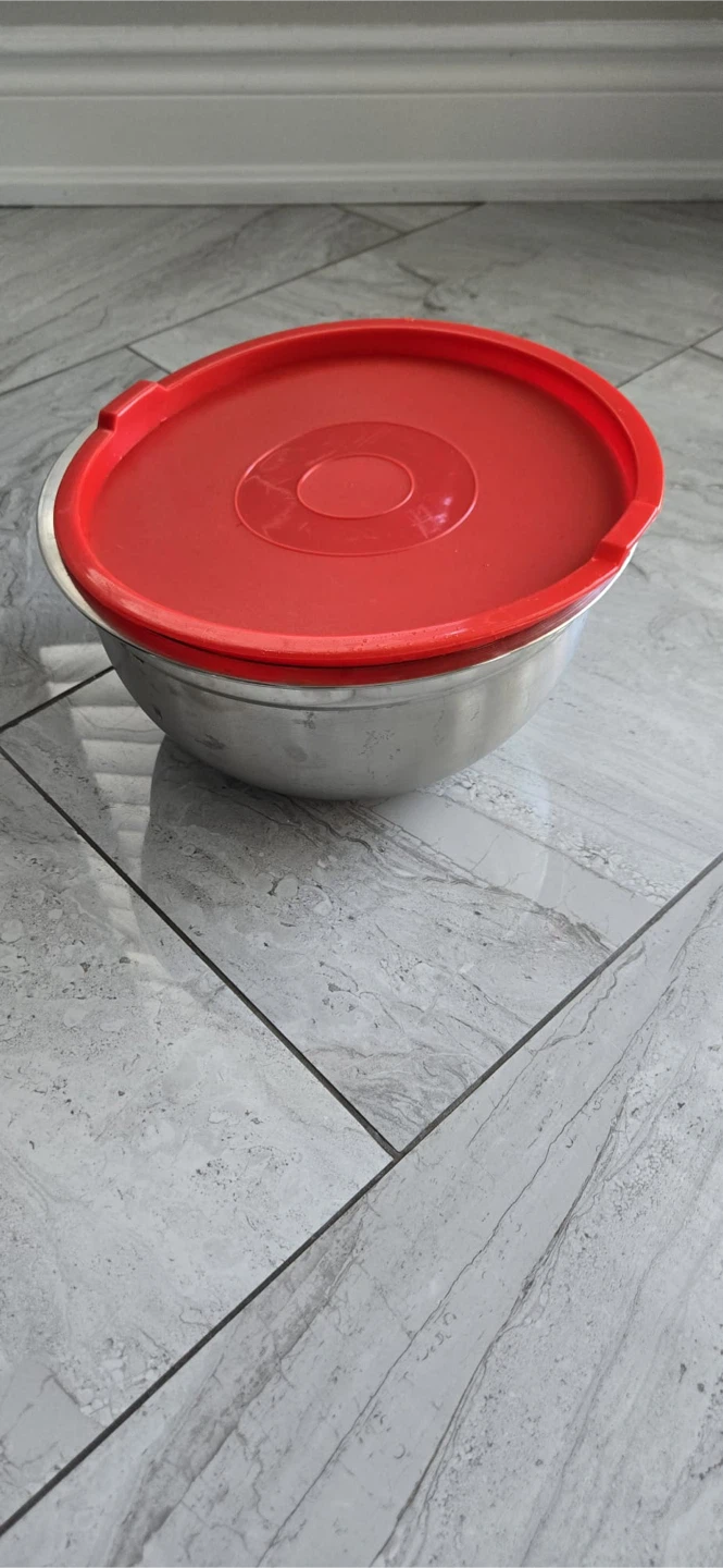 Stainless Steel Bowls with Red Lids