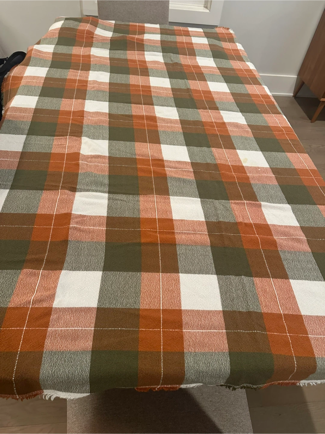 Plaid Throw Blanket - Orange, Green, White