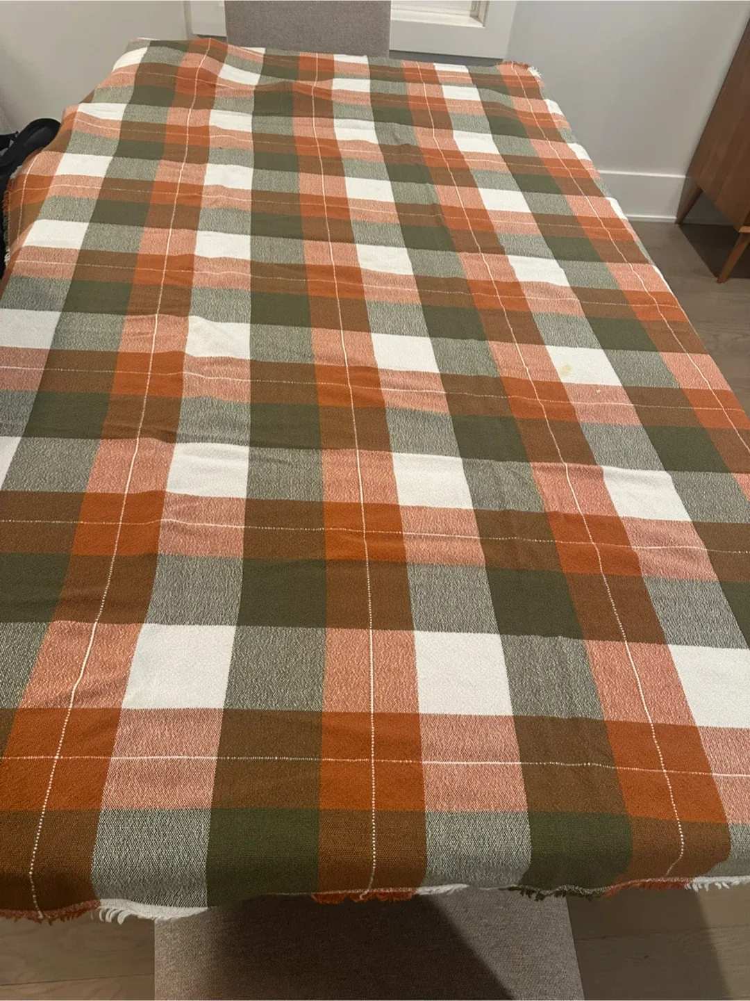 Plaid Throw Blanket - Orange, Green, White thumbnail