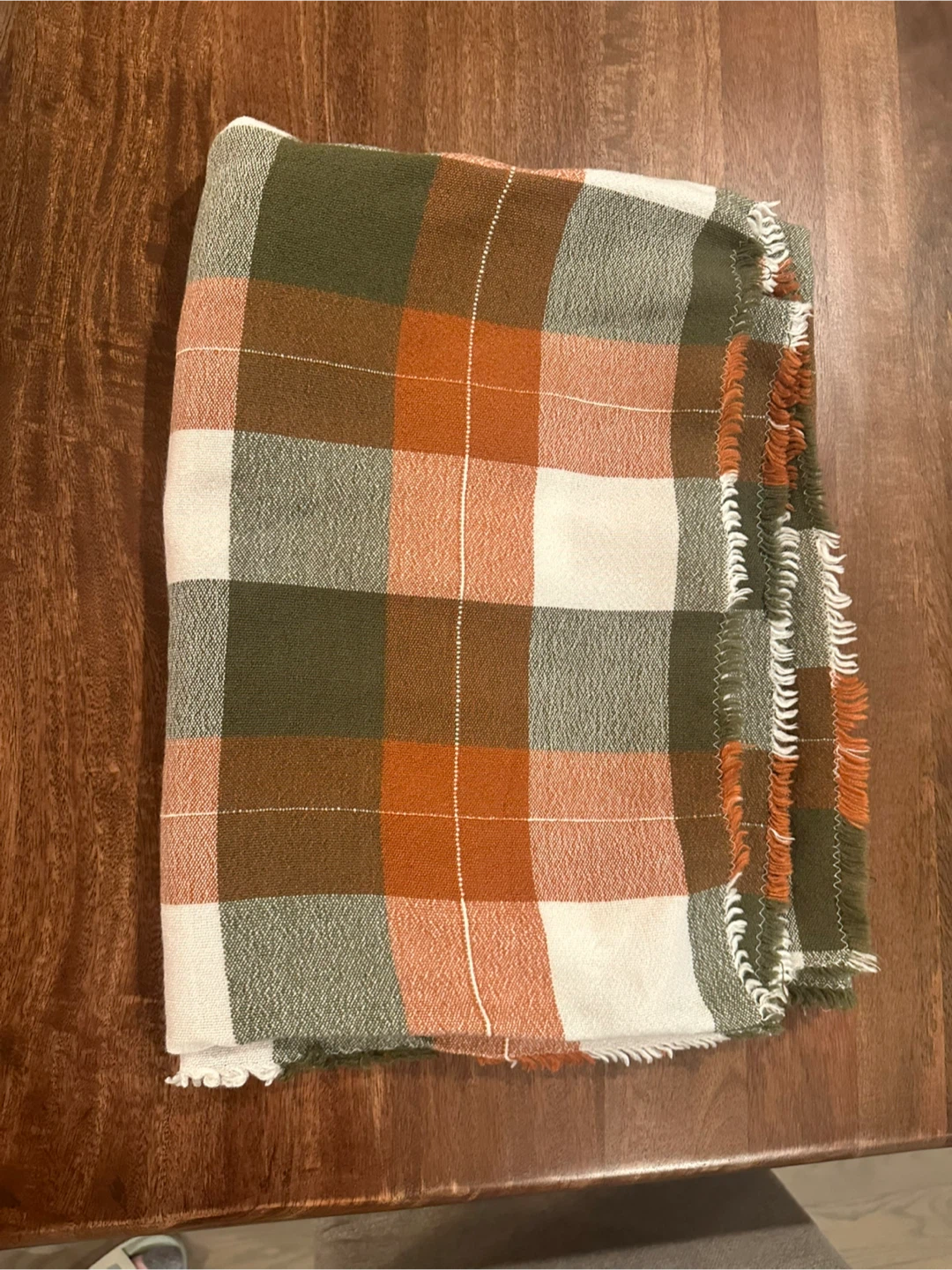 Plaid Throw Blanket - Orange, Green, White - photo 2