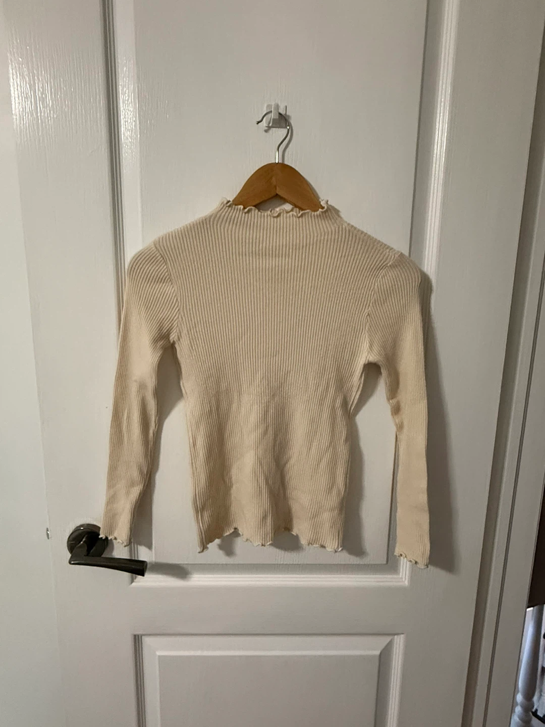 Beige Ribbed Long Sleeve Top