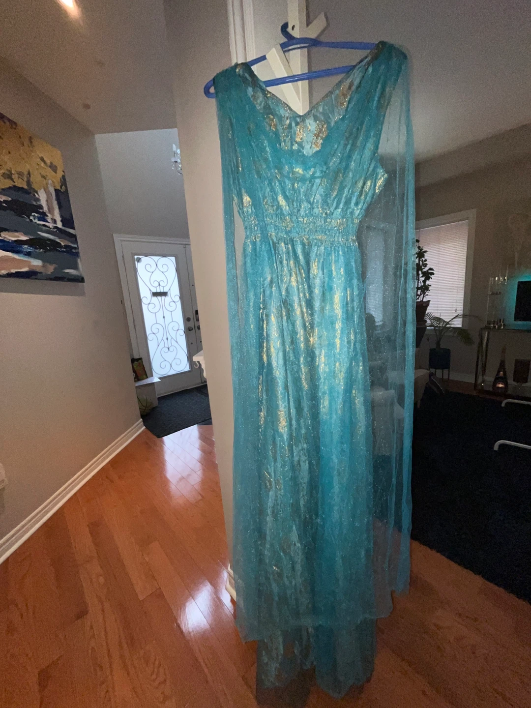 Greek goddess Teal & Gold Dress with Belt - photo 2