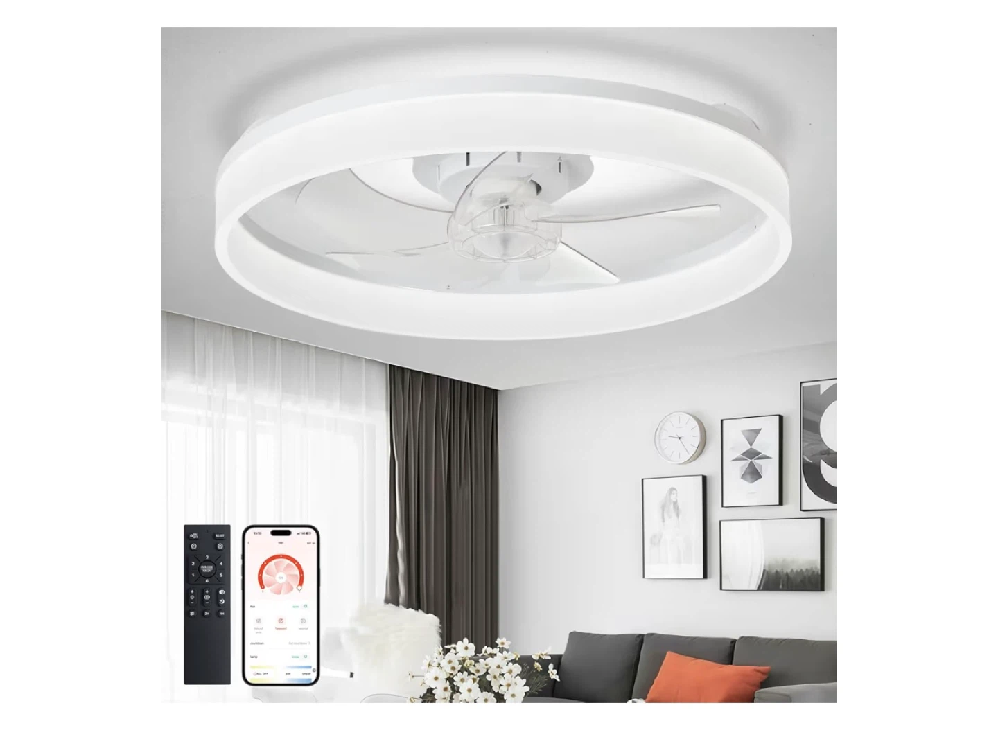 White LED Ceiling Fan with Remote, 20 inch