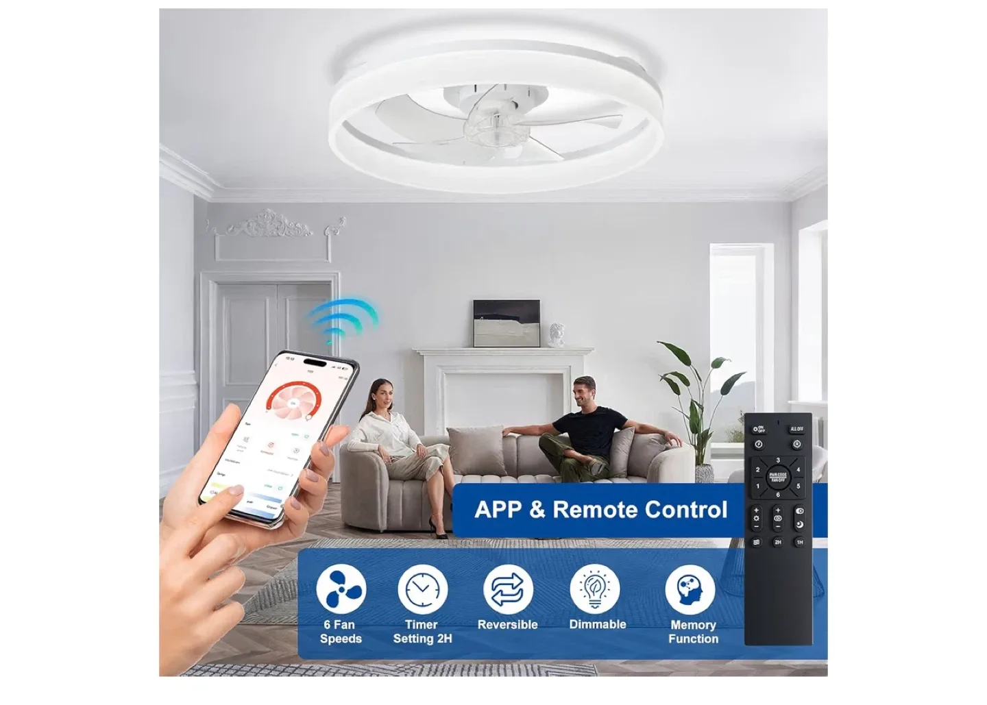 White LED Ceiling Fan with Remote, 20 inch image indicator(5)