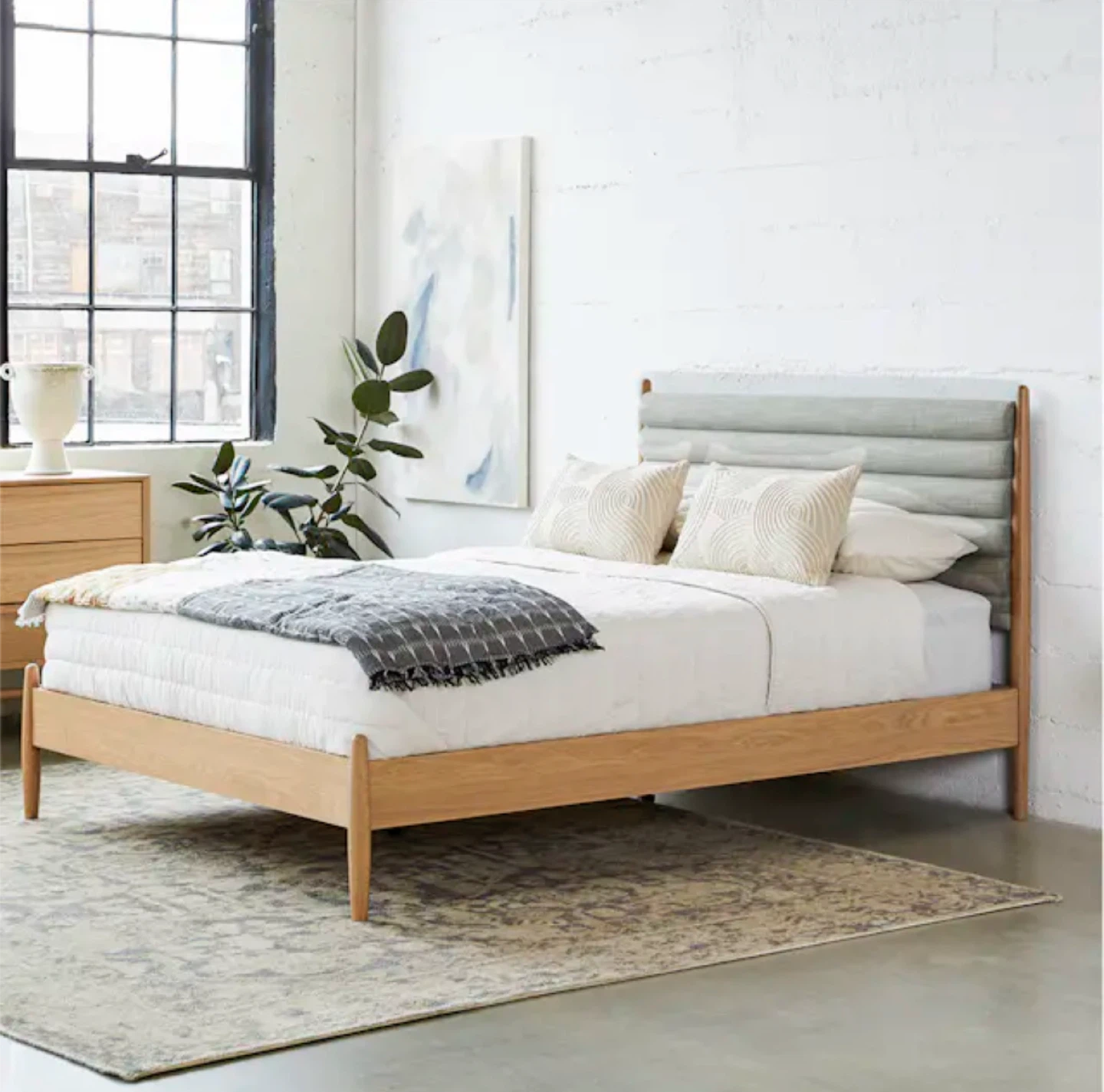 MOVING OUT SALE! Article Queen Upholstery Bed with under drawers