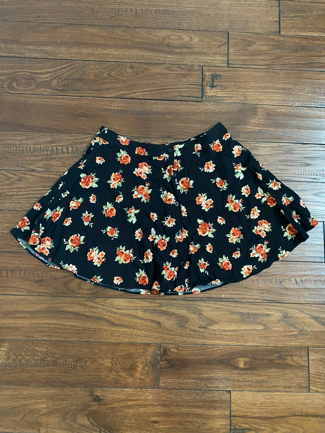 Floral Skirt - Black with Orange Roses