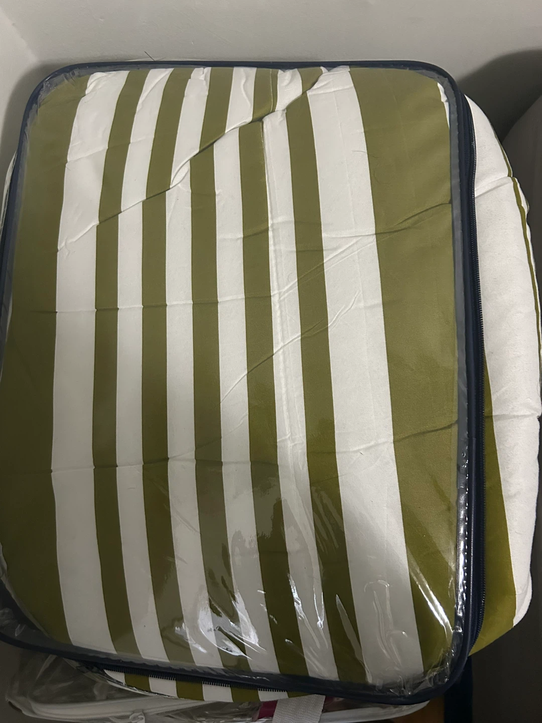 Striped Comforter Set - Olive Green & White